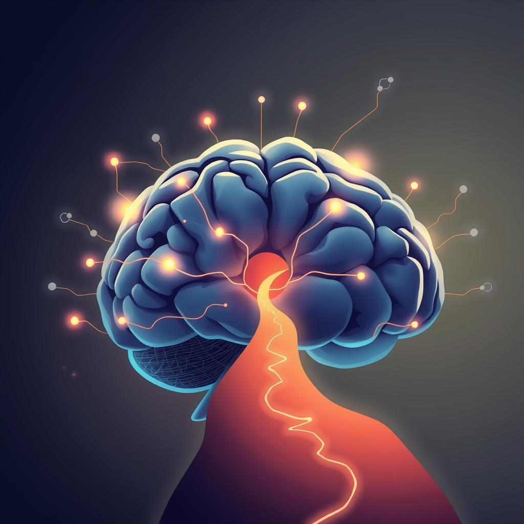 Стилизованное изображение мозга с сияющими нейронными путями, символизирующее стратегический вход в AI-ответы.